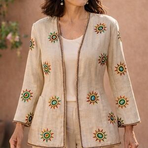 Sandra Roth Silk Embroidered Pantsuit Formal Jacket Pantsuit/Suit Vintage